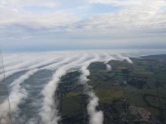 Clouds, by Andrey Nikulin. A fascinating cloud formation over Dover during Andrey’s flight to the coast from Stoke, Medway in his QuikR.