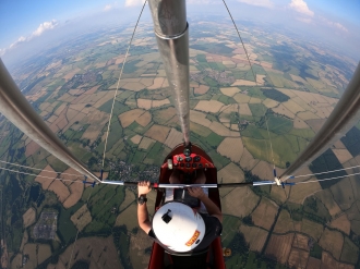 Staying cool, by Dale Wright. Dale cooling down with some natural air conditioning in the summer heatwave, high above Bedfordshire in his 582 Quantum out of Eastern Maundit.