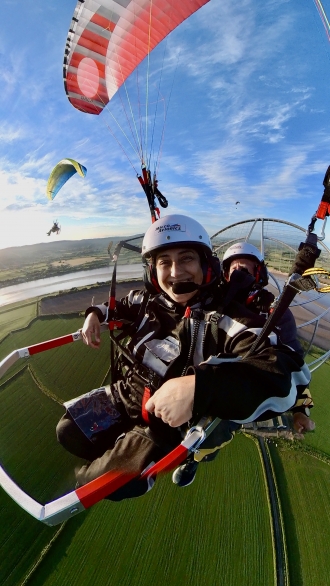 Fun for all, by Clive Mason. “I’m just back from a fantastic weekend in Gloucestershire at a small fly-in for paramotorists. <br>The weather was amazing, lots of fun was had, and this was Pam from the local village, whose smile says it all.”